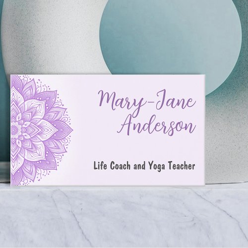 Mandala Floral Design Yoga Studio Purple Pastel Business Card