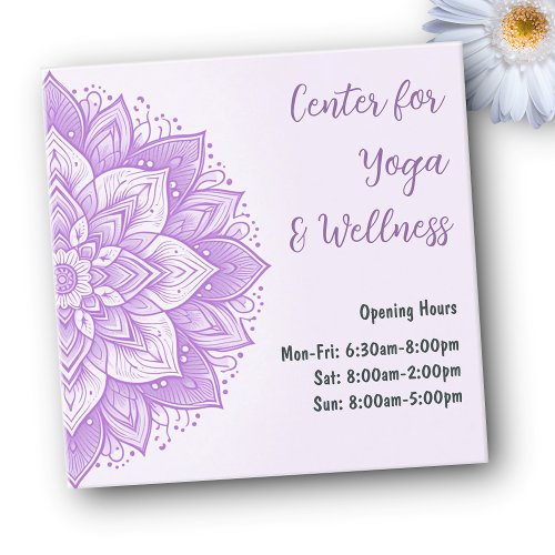 Mandala Floral Design Yoga Studio Purple Pastel Square Business Card