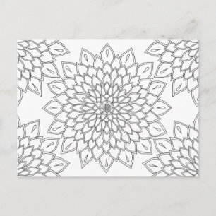 Mandala Floral Dhalia Pattern Adult Coloring Postcard