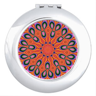 Mandala Floral Orange Trippy Retro Hippie Compact Mirror