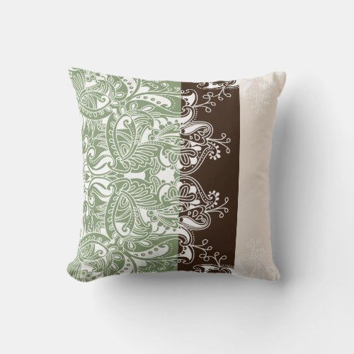 Mandala Floral Pattern on Mint Green Brown Cream Throw Pillow