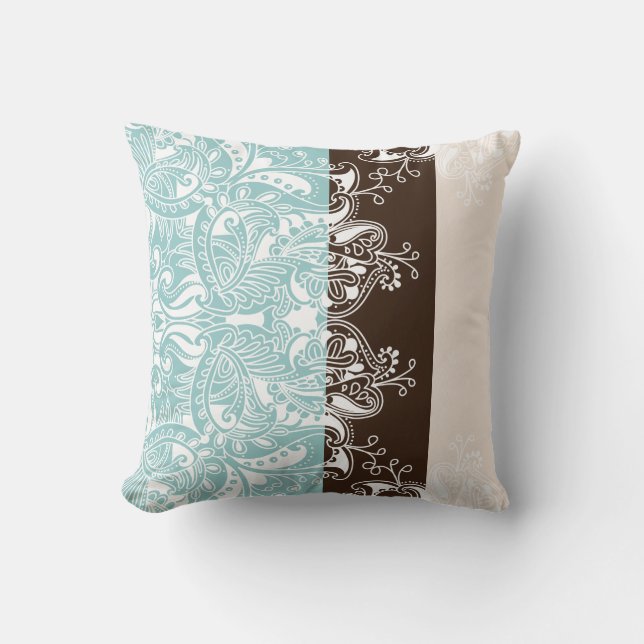 Mandala Floral Pattern on Teal and Brown Tones Throw Pillow (Front)