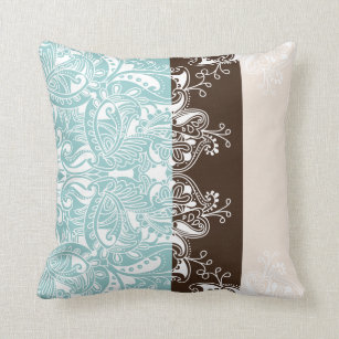 Mandala Floral Pattern on Teal and Brown Tones Throw Pillow