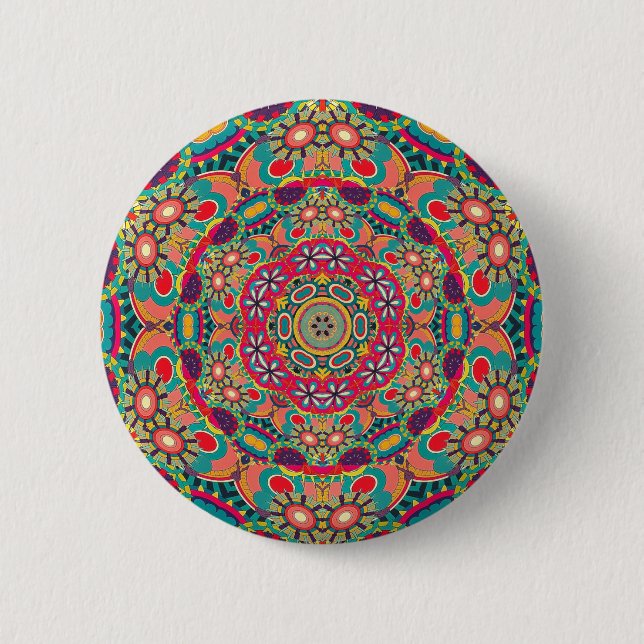 Mandala Floral Psychedelic Retro Hippie Millefiori Button (Front)