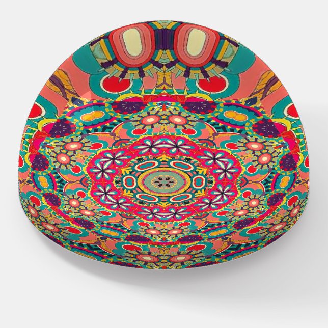 Mandala Floral Psychedelic Retro Hippie Millefiori Paperweight (Angled)
