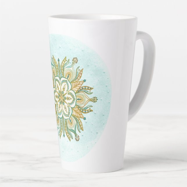 Mandala Floral Snowflake Latte Mug (Right Angle)