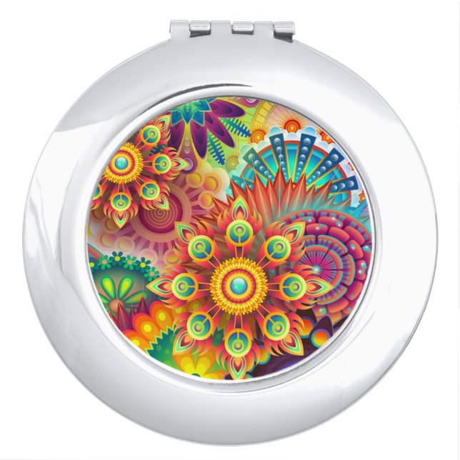 Mandala Floral Trippy Psychedelics Hippie Compact Mirror (Front)