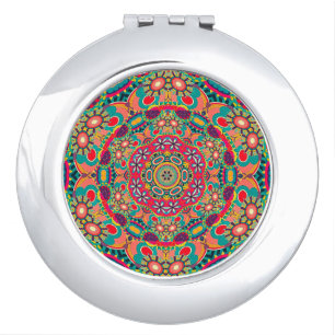 Mandala Floral Trippy Retro Hippie Millefiori Compact Mirror