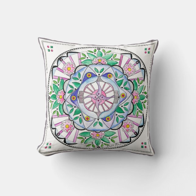 Mandala Floribunda Throw Pillow (Front)
