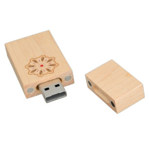 Mandala Flower Art Print Boho Decor Wood Flash Drive