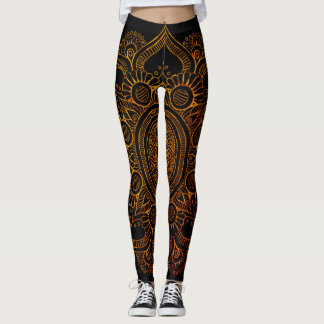 Mandala Flower - Black and Gold Leggings