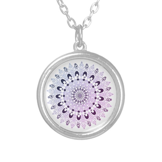 Mandala Flower Design  Silver Plated Necklace (Front)