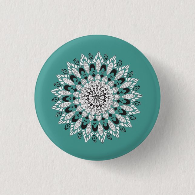 Mandala Flower Design Throw Pillow Button (Front)