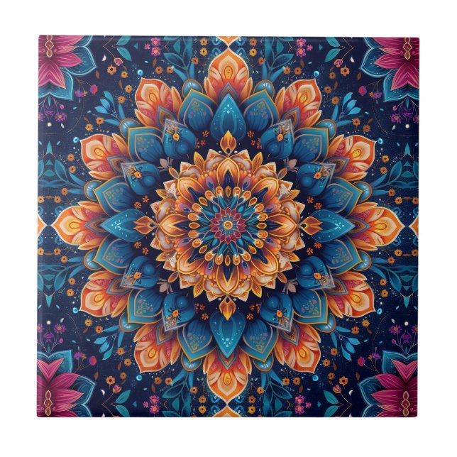 Mandala Flower Digital Art Style-23907. Ceramic Tile (Front)
