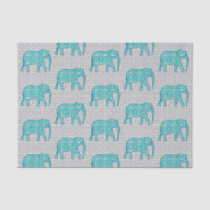 Mandala Flower Elephant, Turquoise, Gray & White Tissue Paper