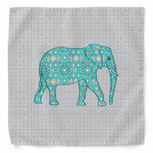 Mandala flower elephant - turquoise, grey & white bandana