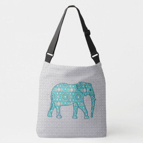 Mandala flower elephant _ turquoise grey  white crossbody bag