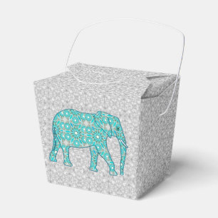 Mandala flower elephant - turquoise, grey & white favor boxes