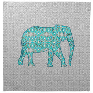 Mandala flower elephant - turquoise, grey & white napkin