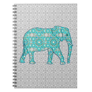 Mandala flower elephant - turquoise, grey & white notebook
