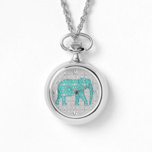Mandala flower elephant - turquoise, grey & white watch