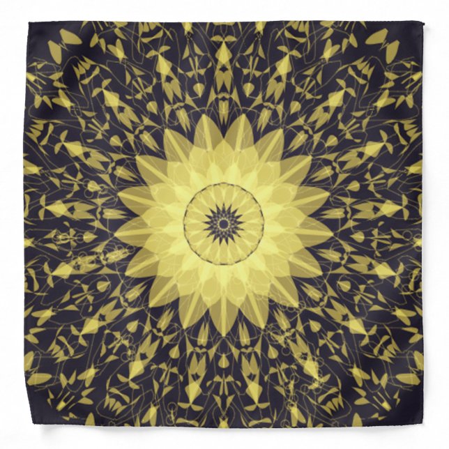 Mandala Flower Golden Gold Abstract Pattern Design Bandana (Front)