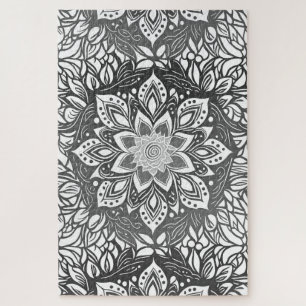 Mandala Flower in Black and white Jigsaw Puzzle