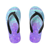 Mandala Flower in Light Blue and Purple Kid's Flip Flops Mandala Flower in Light Blue and Purple Kid's Flip Flops