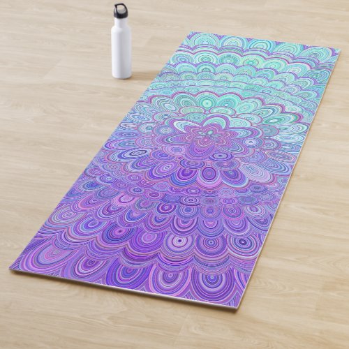 Mandala Flower in Light Blue and Purple Yoga Mat