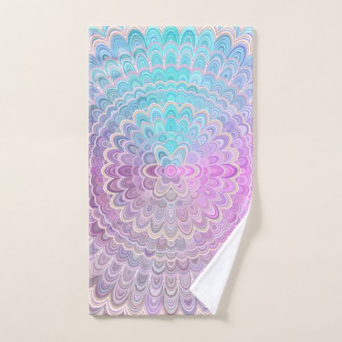 Mandala Flower in Pastel Pink and Light Blue Hand Towel