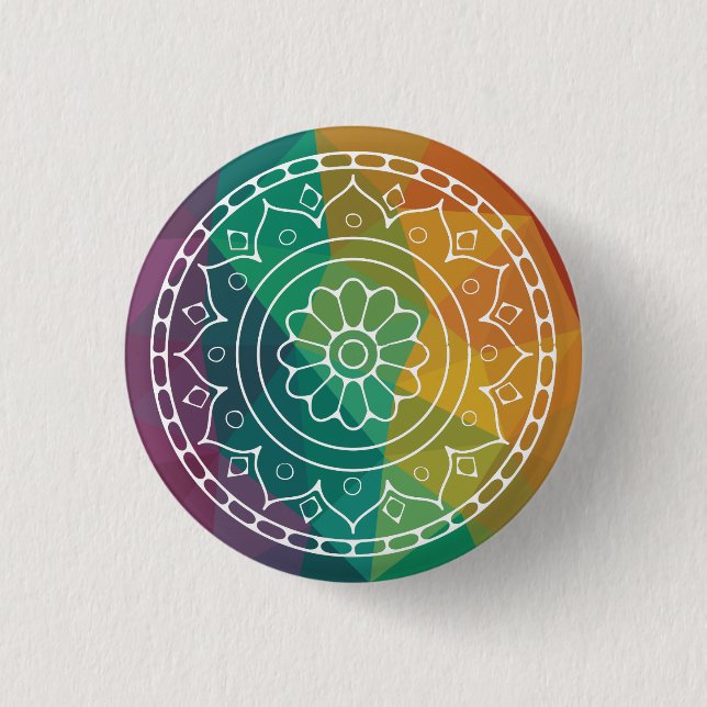 Mandala flower in rainbow colorful boho  button (Front)