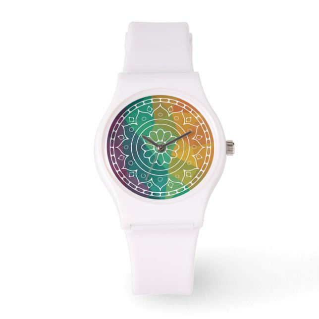 Mandala flower india rainbow boho chic design watch (Front)