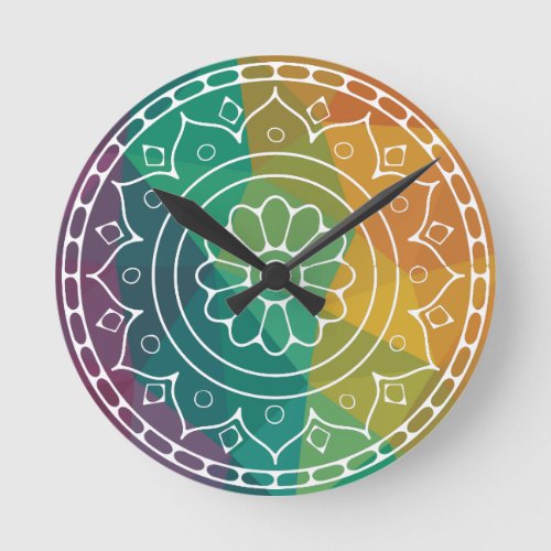 Mandala flower india rainbow colorful boho  round clock
