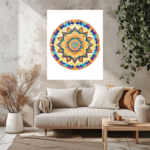 Mandala Flower Magic Blue Watercolor  Photo Print