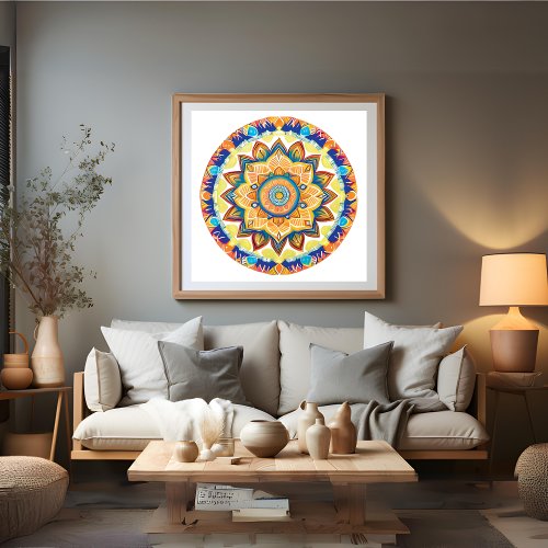 Mandala Flower Magic Blue Watercolor  Poster