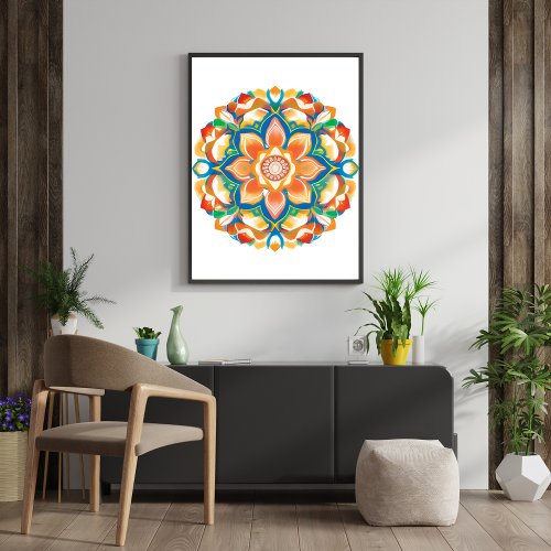 Mandala Flower Magic White Watercolor  Photo Print