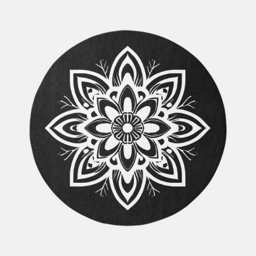 Mandala Flower Pattern in Black and White Rug