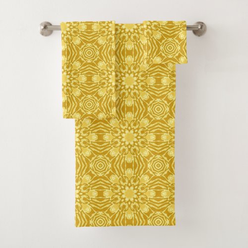 Mandala Flower Pattern _ Mustard Gold and Yellow  Bath Towel Set