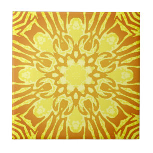 Mandala Flower Pattern - Mustard Gold and Yellow Ceramic Tile