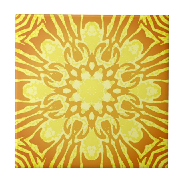 Mandala Flower Pattern - Mustard Gold and Yellow  Ceramic Tile (Front)