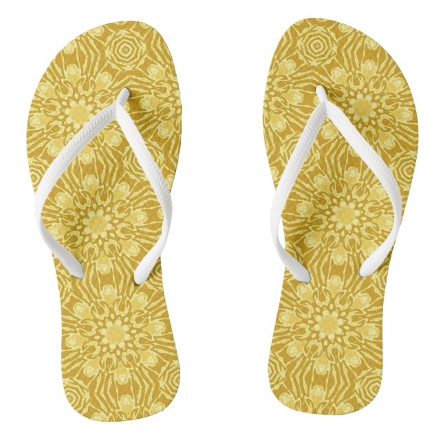 Mandala Flower Pattern - Mustard Gold and Yellow   Flip Flops (Footbed)