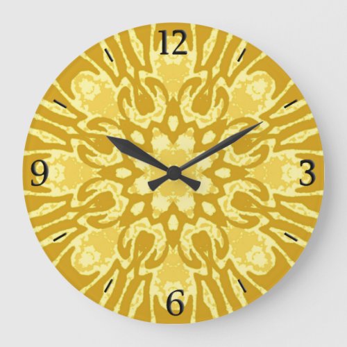 Mandala Flower Pattern _ Mustard Gold and Yellow  Large Clock