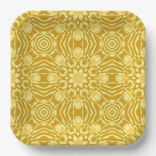 Mandala Flower Pattern _ Mustard Gold and Yellow   Paper Plates