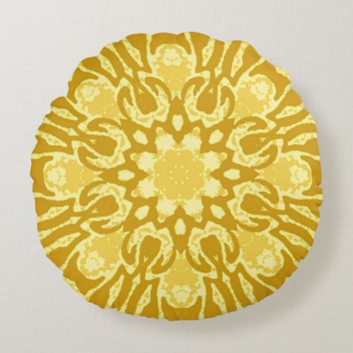 Mandala Flower Pattern _ Mustard Gold and Yellow Round Pillow