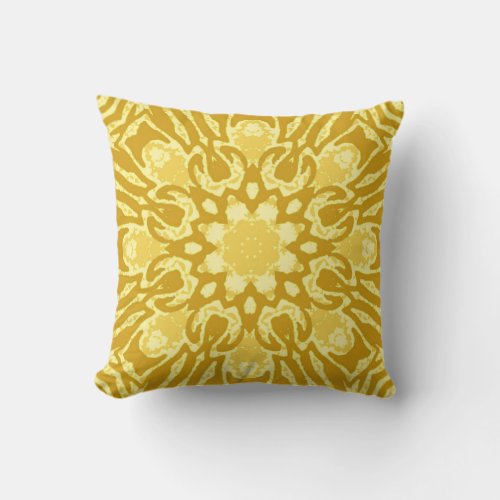 Mandala Flower Pattern _ Mustard Gold and Yellow Throw Pillow