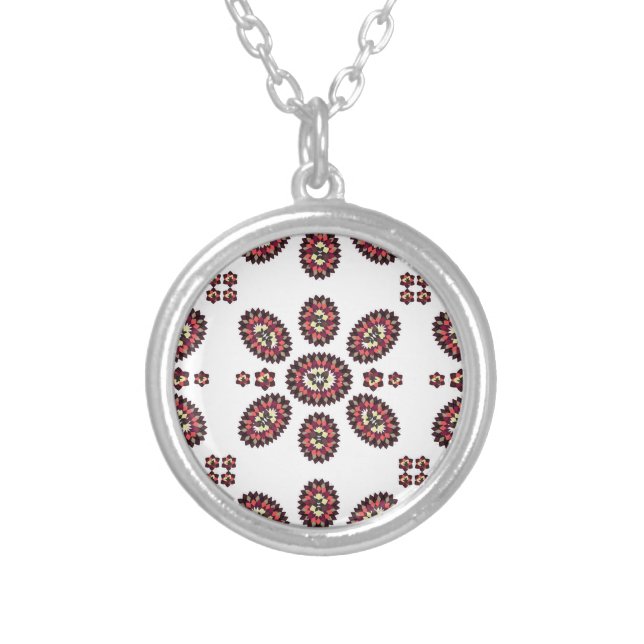 Mandala Flower Pattern Silver Plated Necklace (Front)