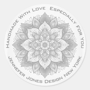 Mandala Flower Simple Gray Drawing Handmade Labels