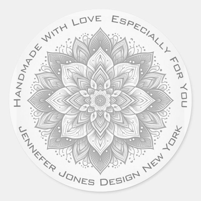 Mandala Flower Simple Gray Drawing Handmade Labels (Front)