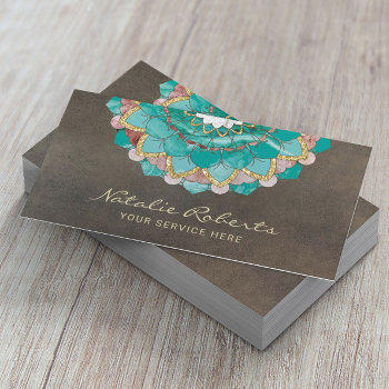Mandala Flower Vintage Teal & Gold Spa Salon Business Card by cardfactory at Zazzle