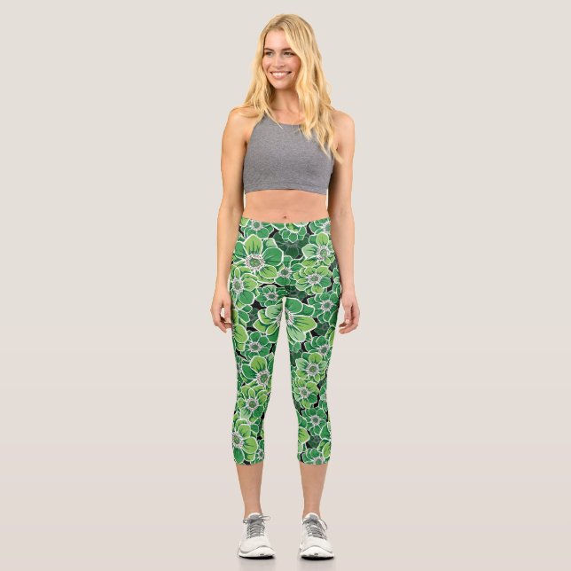 Mandala Flowers 3 Capri Leggings (Front)